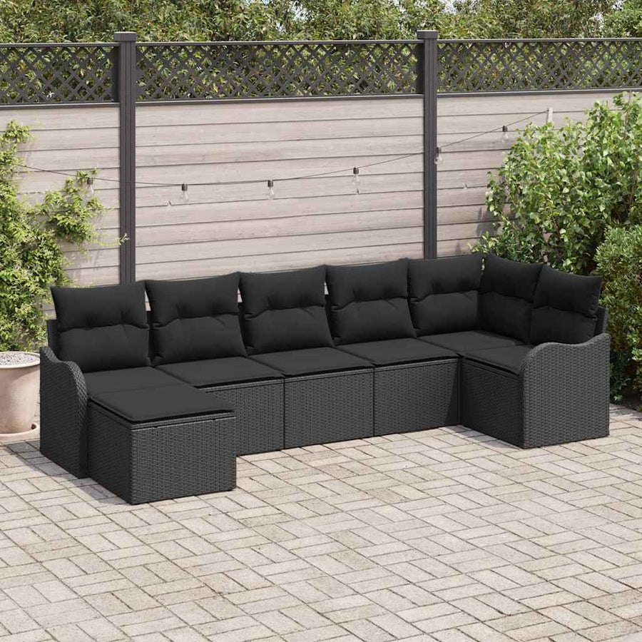 Tuin Sofa Set met kussen 7 pcs Zwart Poly riet