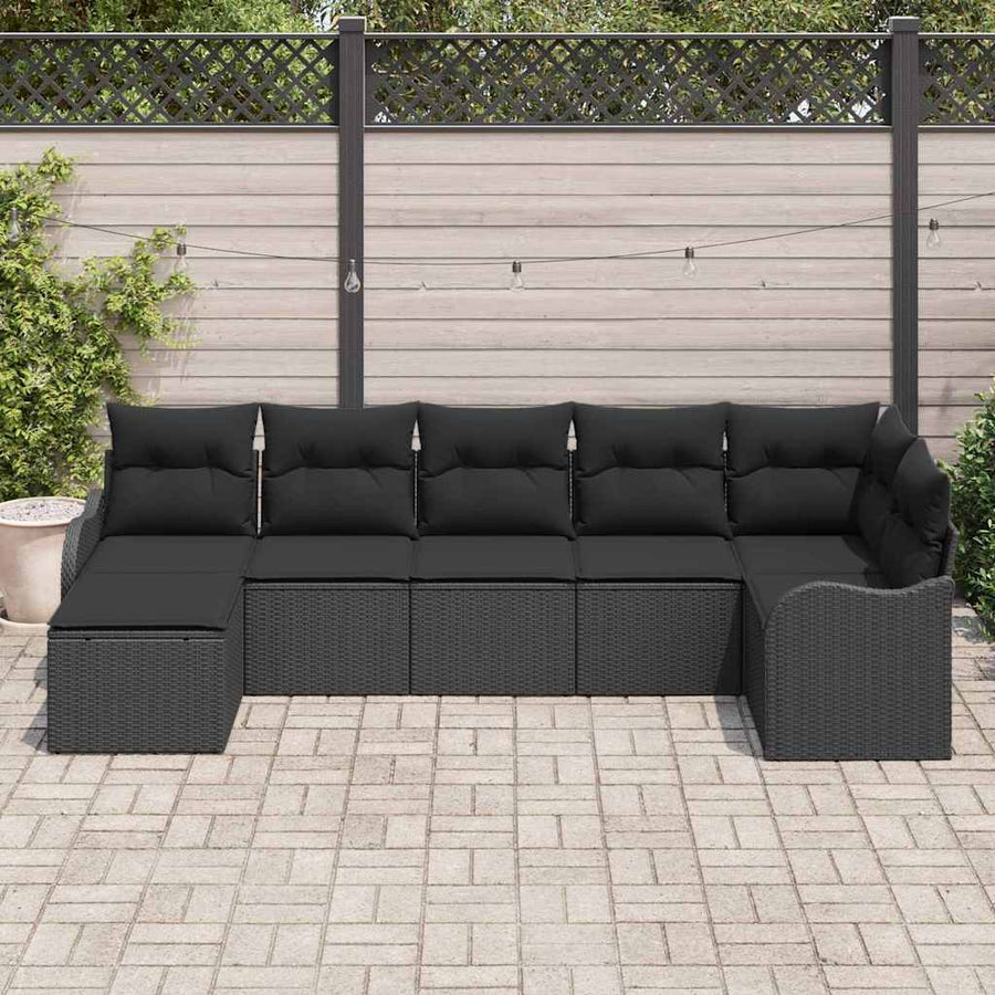 Tuin Sofa Set met kussen 7 pcs Zwart Poly riet