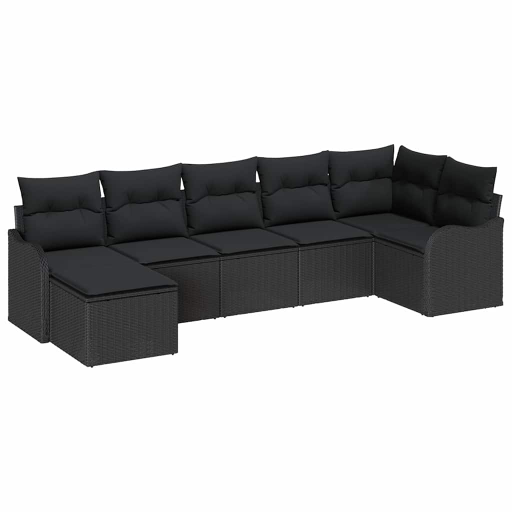 Tuin Sofa Set met kussen 7 pcs Zwart Poly riet