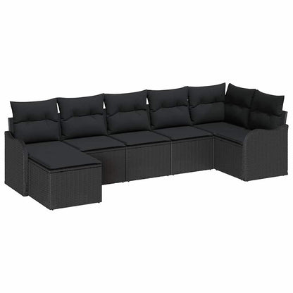 Tuin Sofa Set met kussen 7 pcs Zwart Poly riet