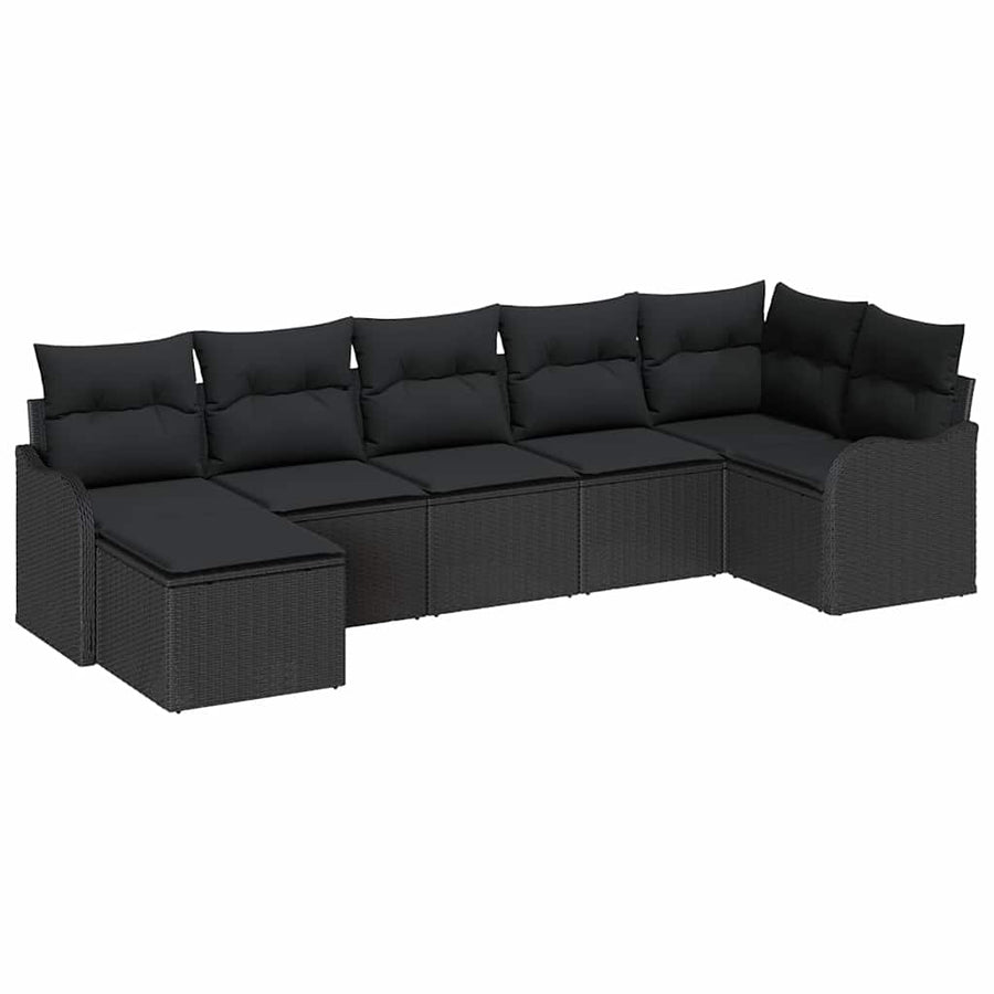 Tuin Sofa Set met kussen 7 pcs Zwart Poly riet