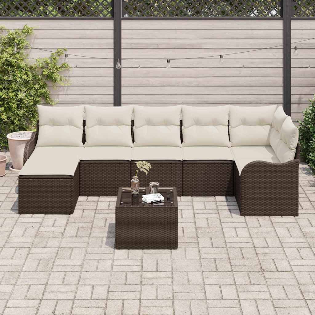 Tuin Sofa Set met kussen 8 pcs Bruin en wit Poly riet