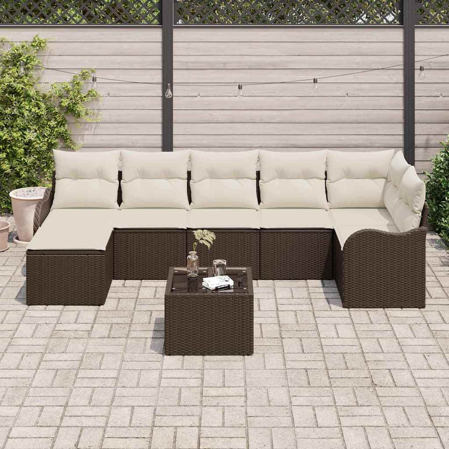 Tuin Sofa Set met kussen 8 pcs Bruin en wit Poly riet