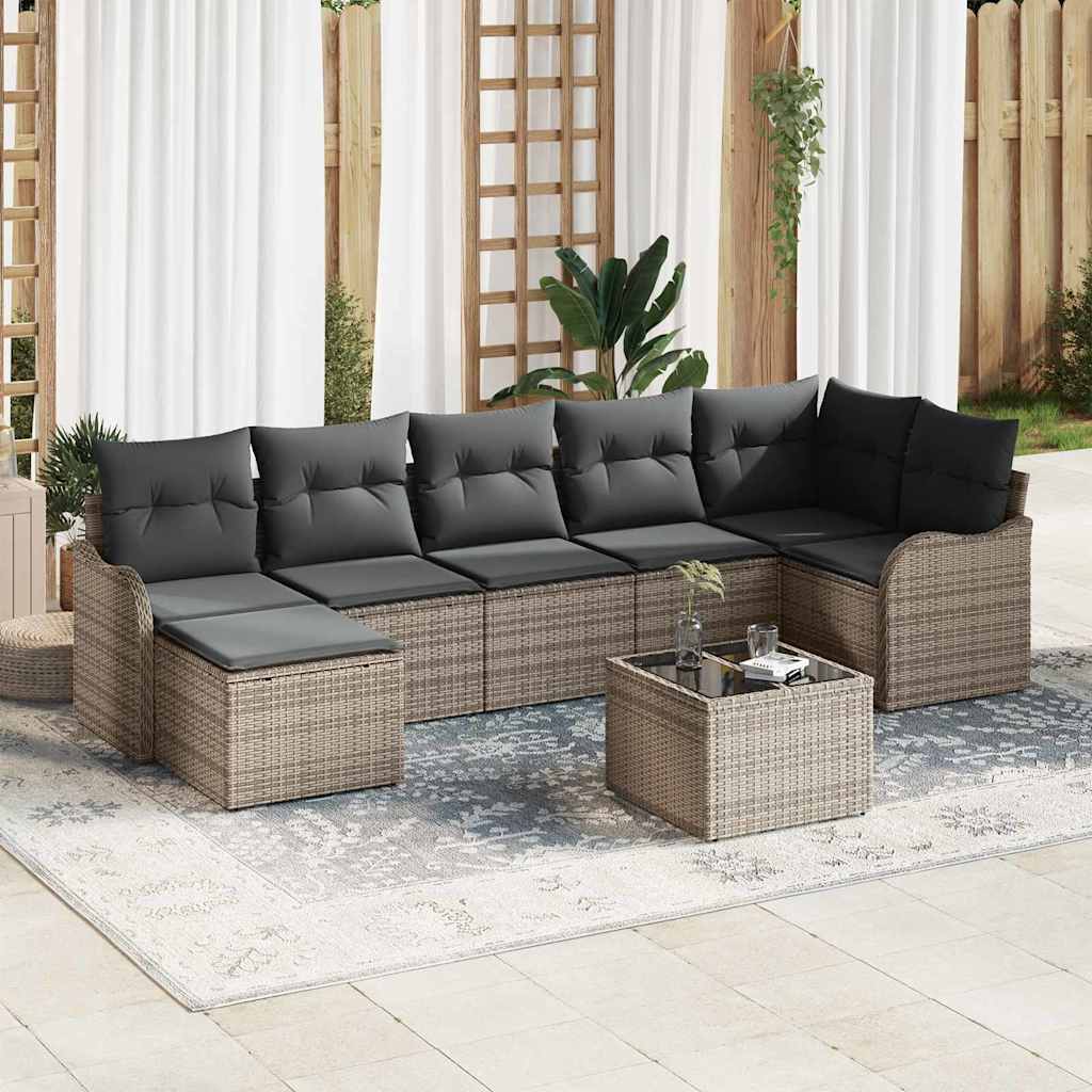 Tuin Sofa Set met kussen 8 pcs Grijs Poly riet