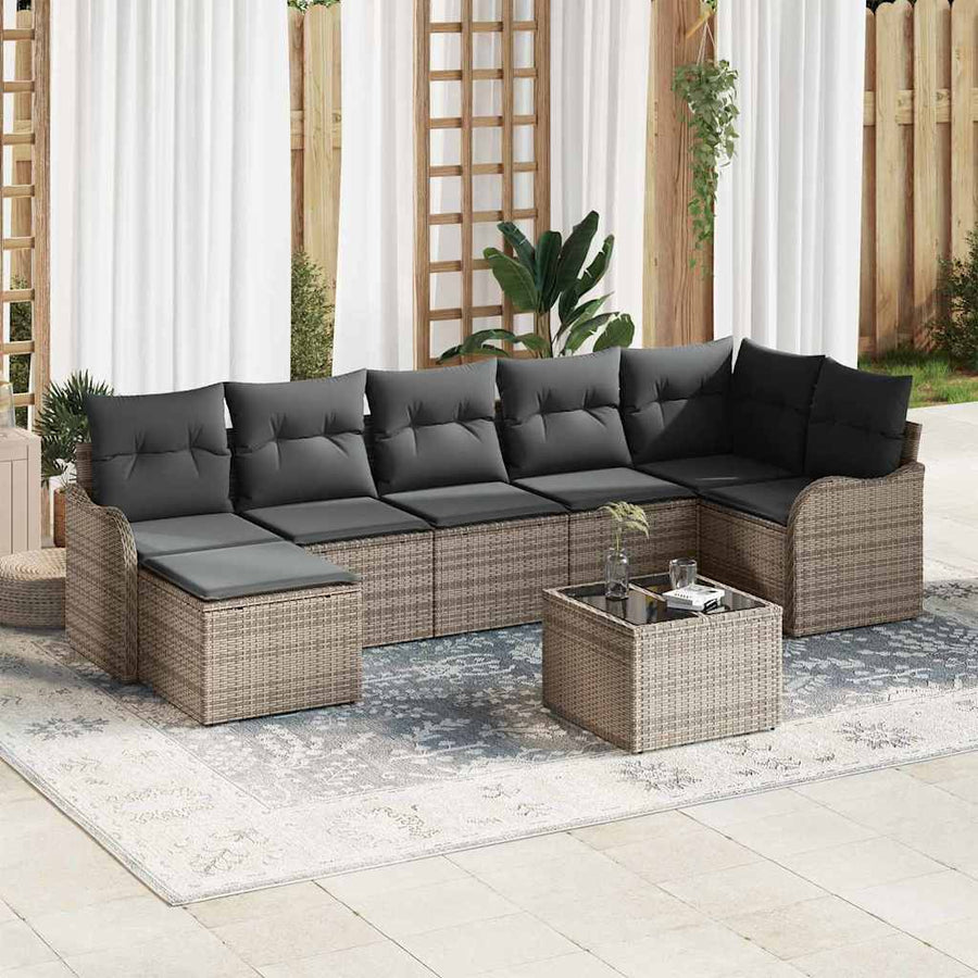 Tuin Sofa Set met kussen 8 pcs Grijs Poly riet