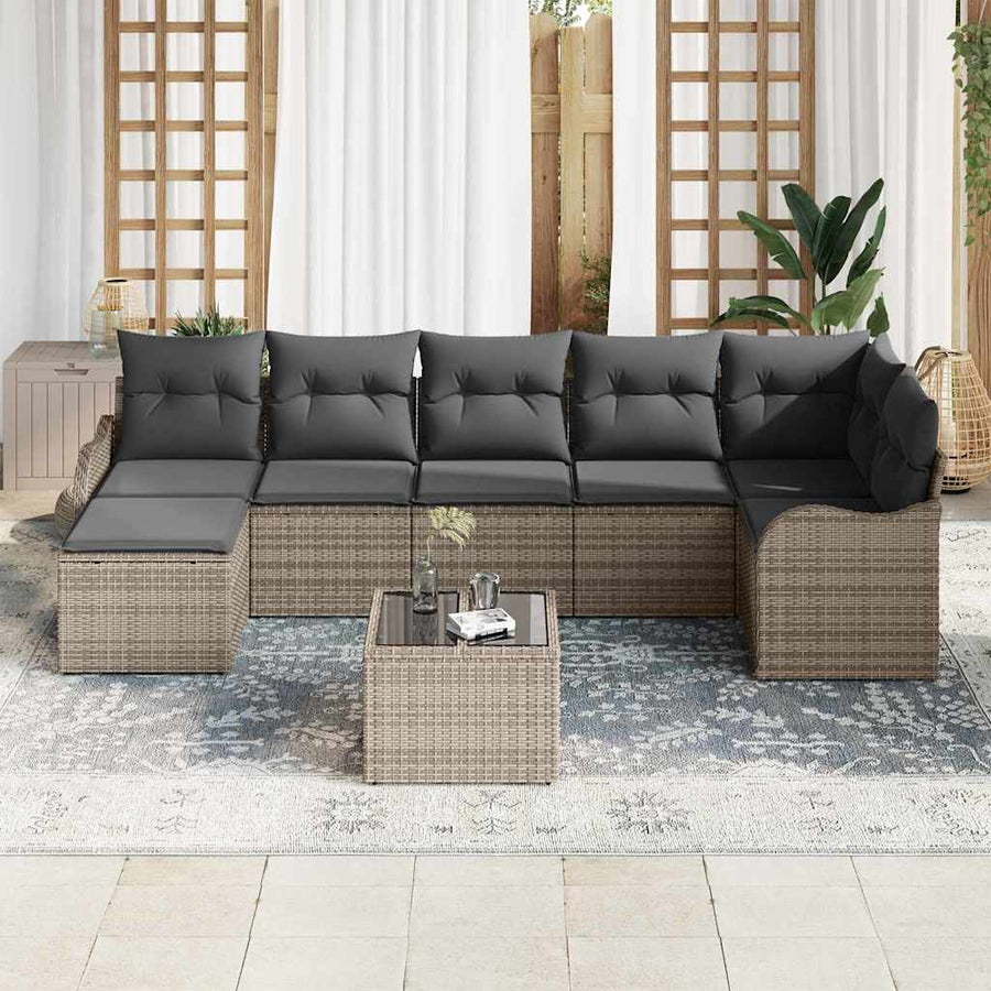 Tuin Sofa Set met kussen 8 pcs Grijs Poly riet