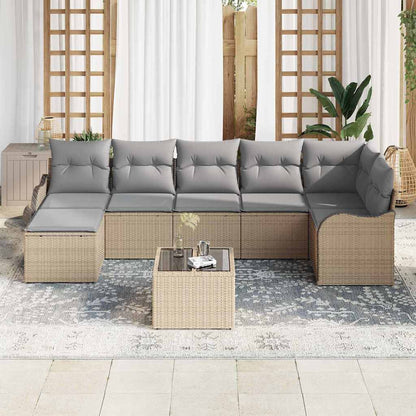 Tuin Sofa Set Met Kussen 8 Pcs Poly Riet beige en lichtgrijs met tafel