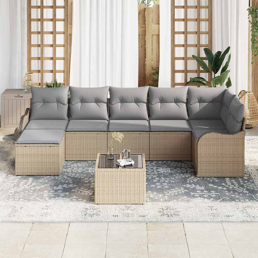 Tuin Sofa Set Met Kussen 8 Pcs Poly Riet beige en lichtgrijs met tafel