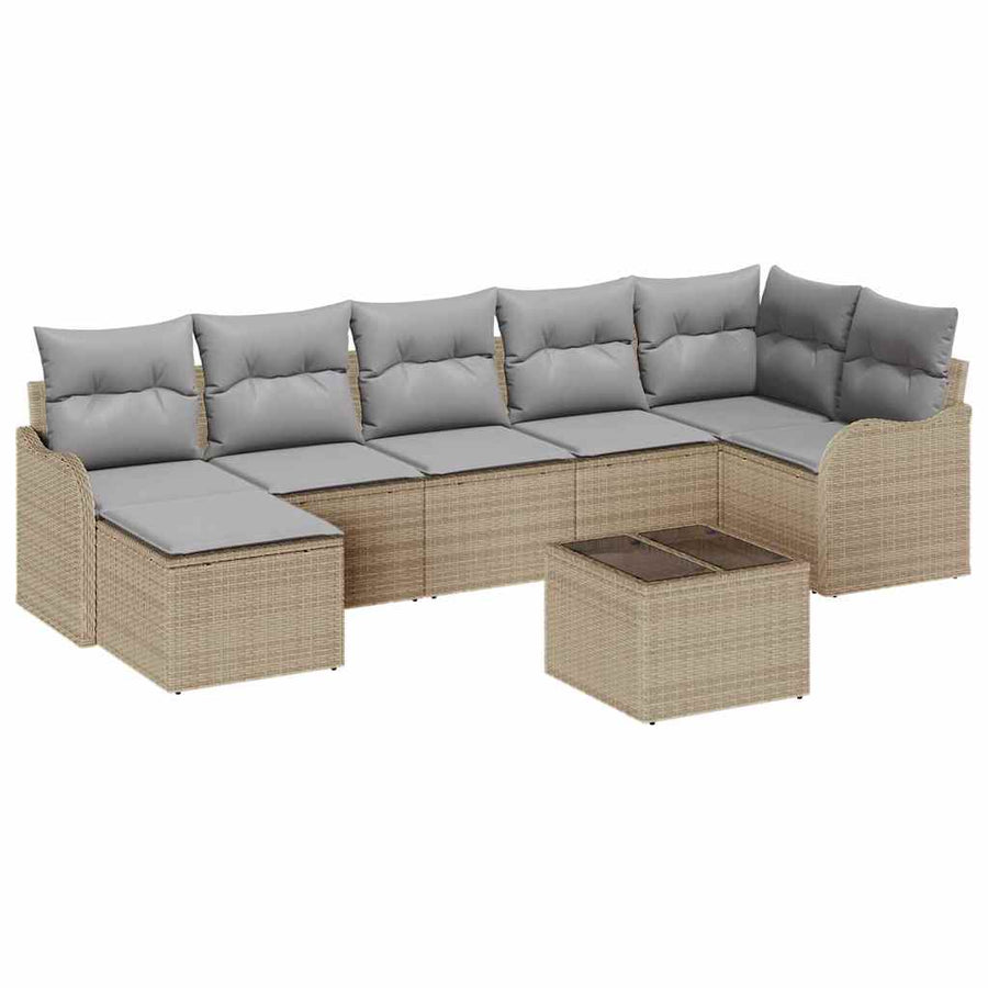 Tuin Sofa Set Met Kussen 8 Pcs Poly Riet beige en lichtgrijs met tafel