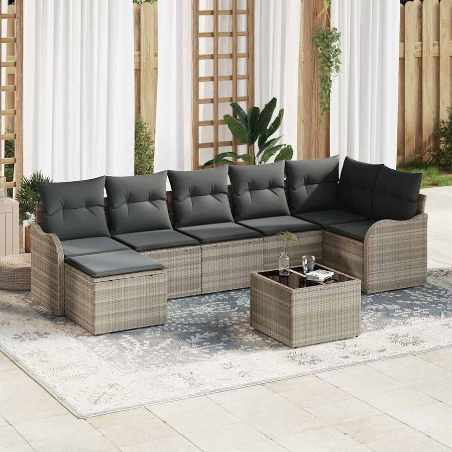 Tuin Sofa Set met kussen 8 pcs Lichtgrijs Poly riet
