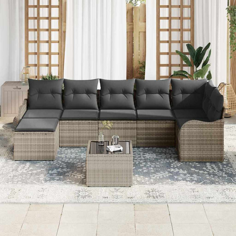 Tuin Sofa Set met kussen 8 pcs Lichtgrijs Poly riet