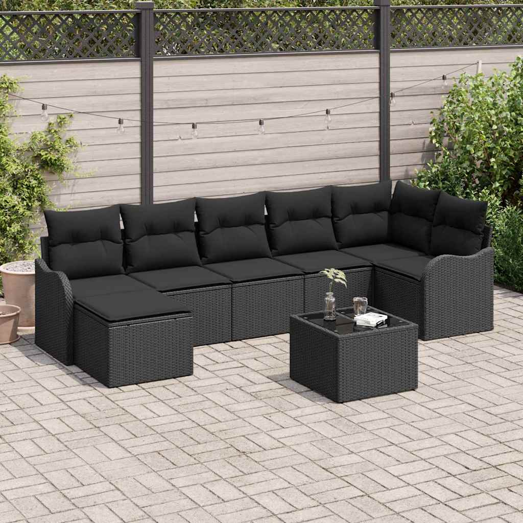 Tuin Sofa Set met kussen 8 pcs Zwart Poly riet