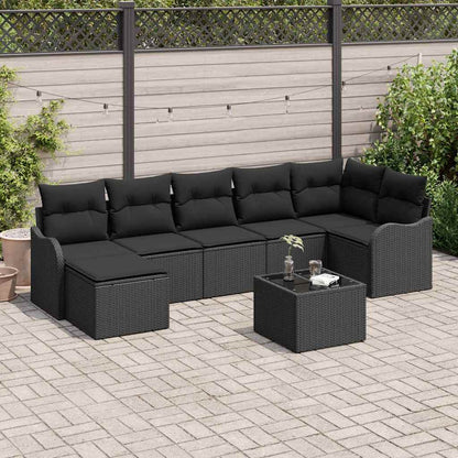 Tuin Sofa Set met kussen 8 pcs Zwart Poly riet