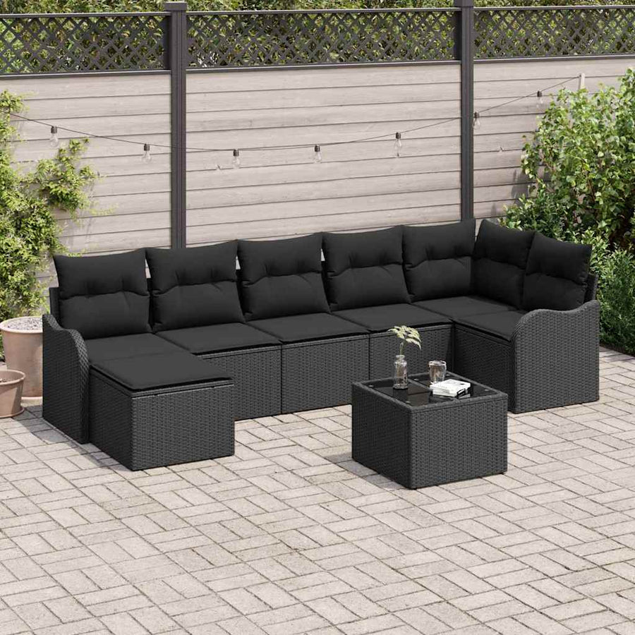 Tuin Sofa Set met kussen 8 pcs Zwart Poly riet