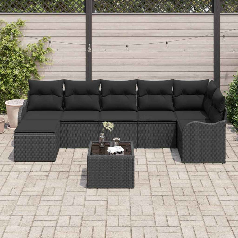 Tuin Sofa Set met kussen 8 pcs Zwart Poly riet