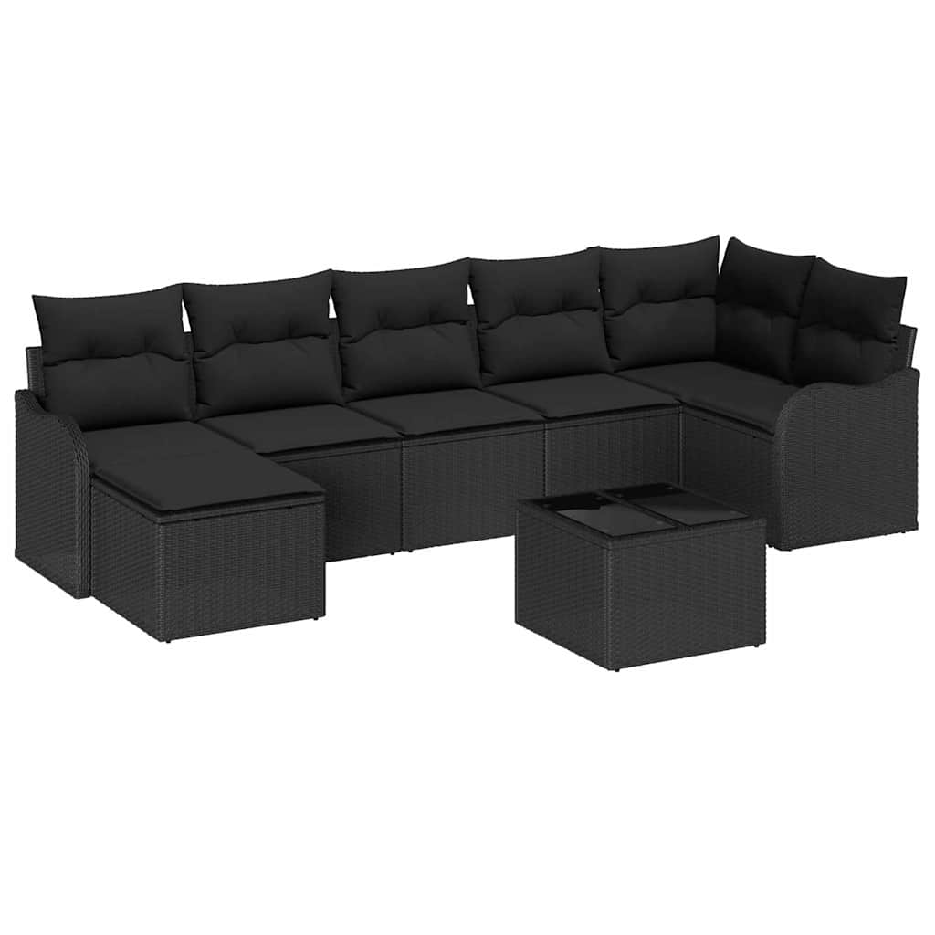 Tuin Sofa Set met kussen 8 pcs Zwart Poly riet