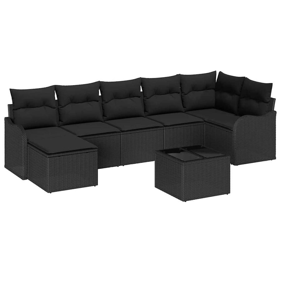 Tuin Sofa Set met kussen 8 pcs Zwart Poly riet