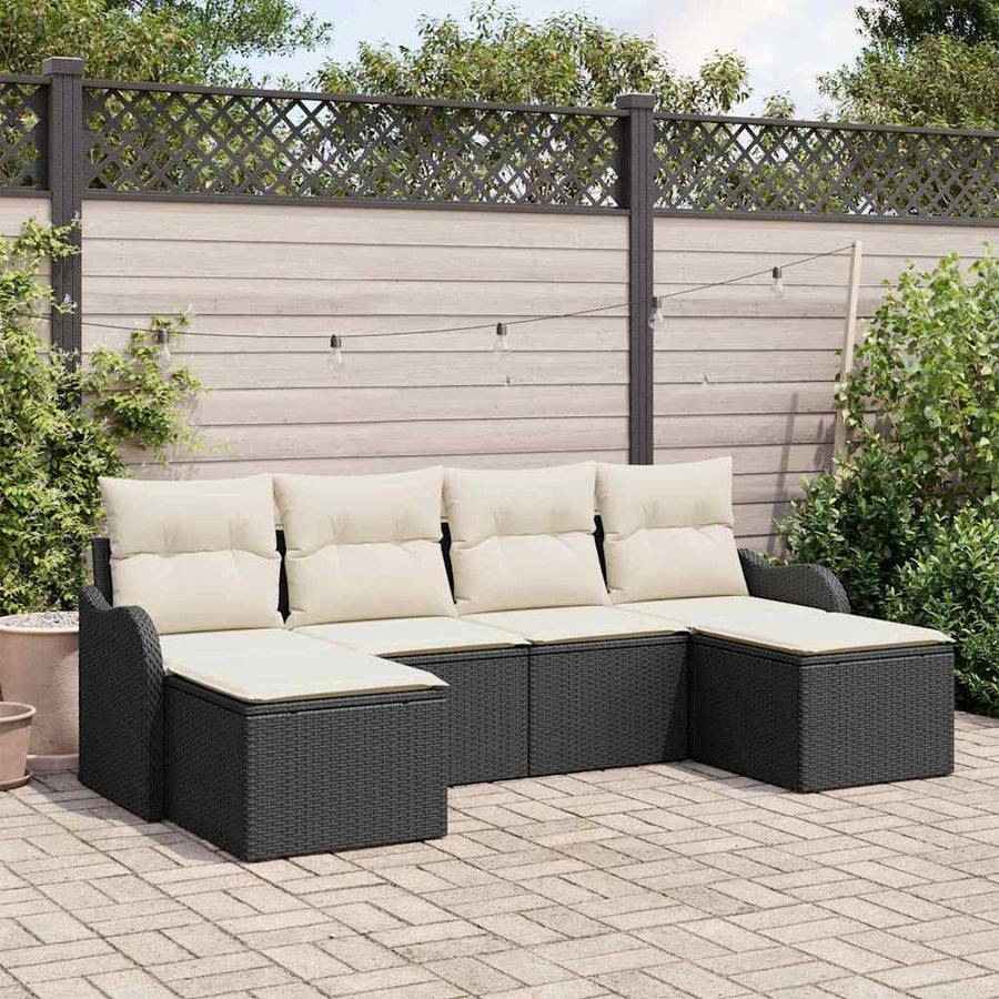 Tuin Sofa Set met kussen 6 pcs Zwart en wit Poly riet