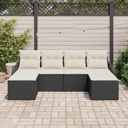 Tuin Sofa Set met kussen 6 pcs Zwart en wit Poly riet
