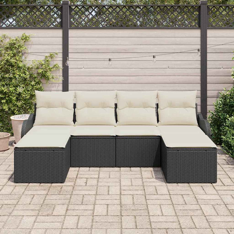 Tuin Sofa Set met kussen 6 pcs Zwart en wit Poly riet