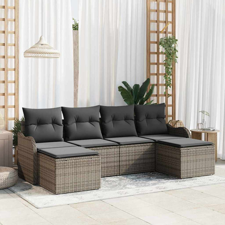 Tuin Sofa Set met opslag 6 pcs Grijs poly rattan