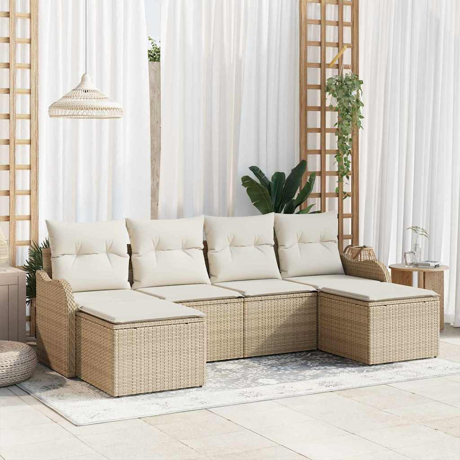 Tuin Sofa Set met kussen 6 pcs Beige en wit Poly riet