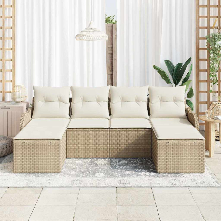 Tuin Sofa Set met kussen 6 pcs Beige en wit Poly riet