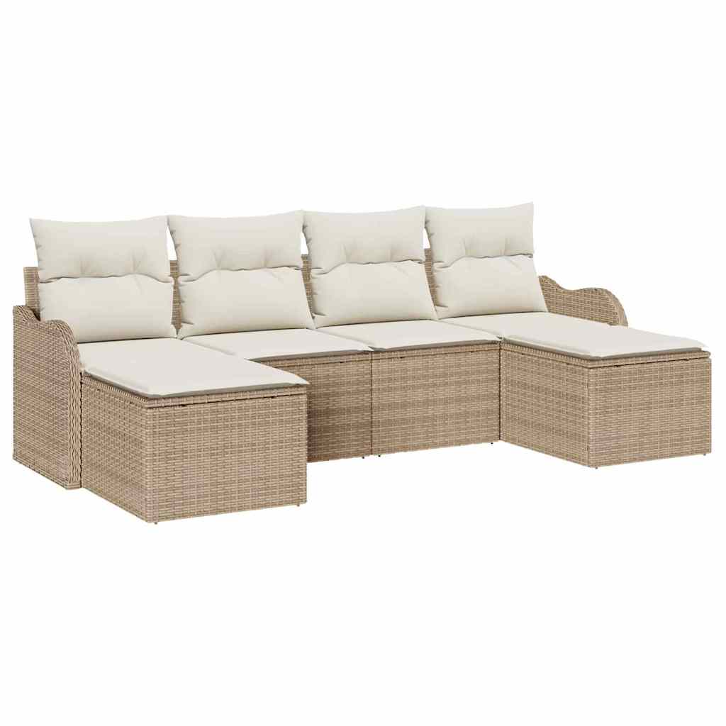 Tuin Sofa Set met kussen 6 pcs Beige en wit Poly riet