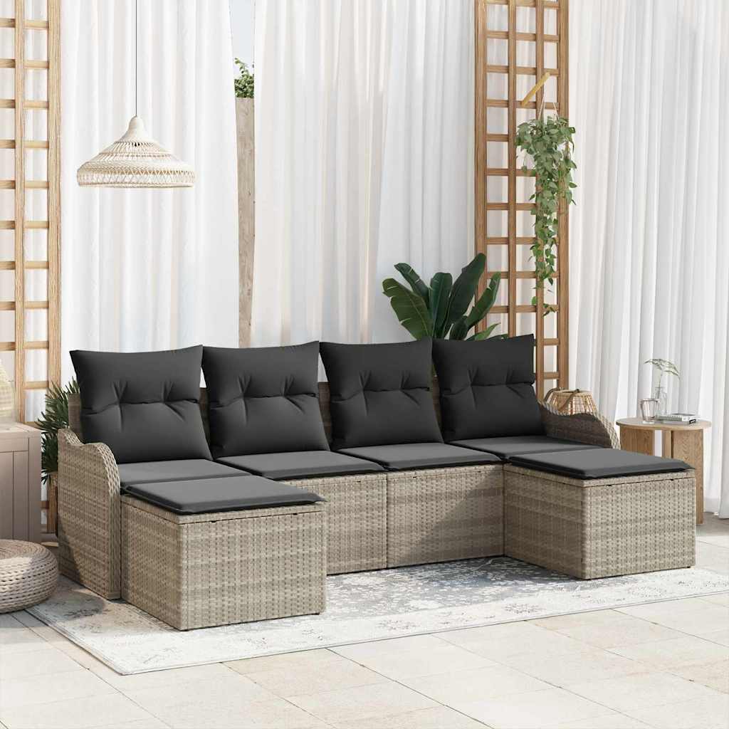 Tuin Sofa Set met kussen 6 pcs Lichtgrijs Poly riet