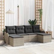 Tuin loungeset 6 personen lichtgrijs poly rotan