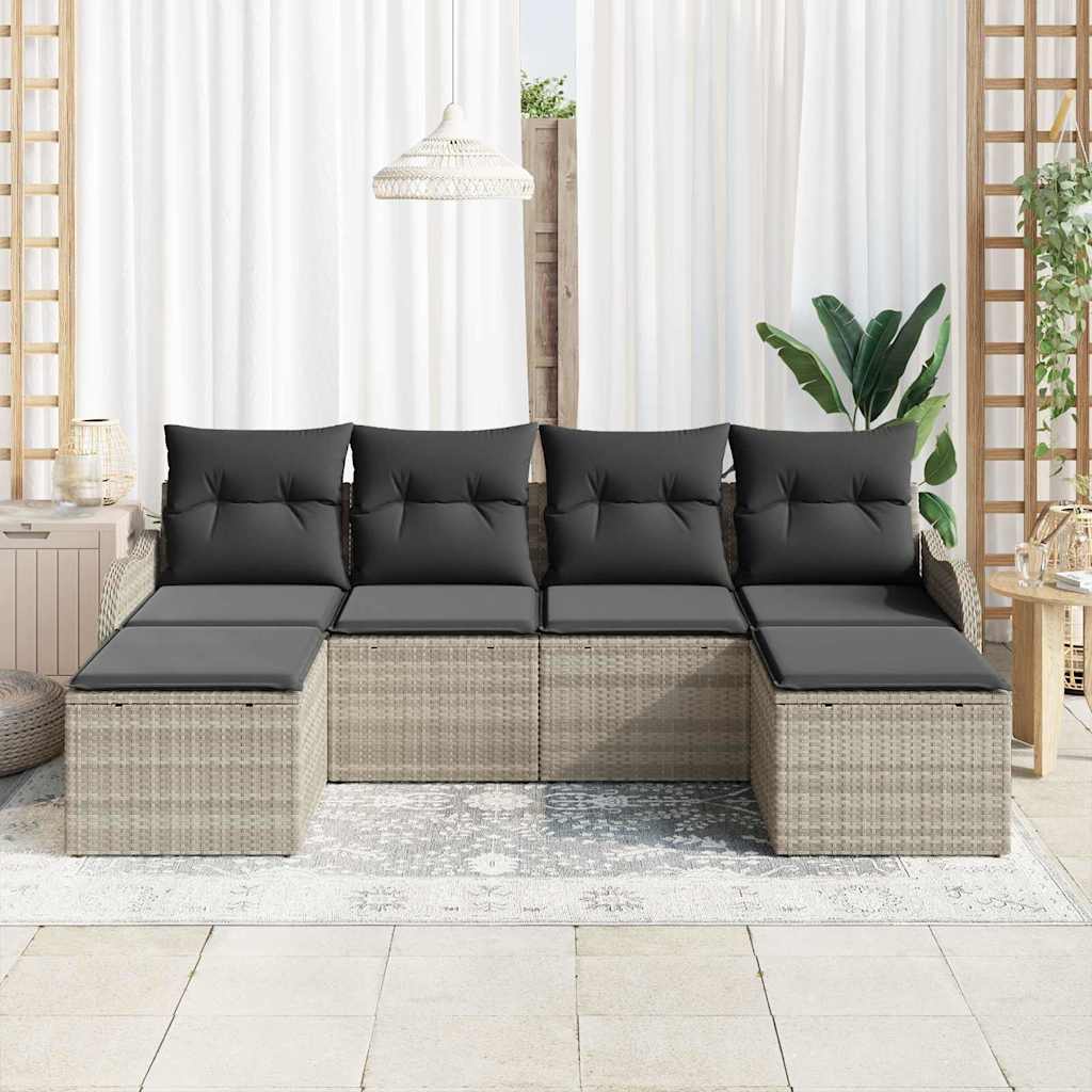 Tuin Sofa Set met kussen 6 pcs Lichtgrijs Poly riet
