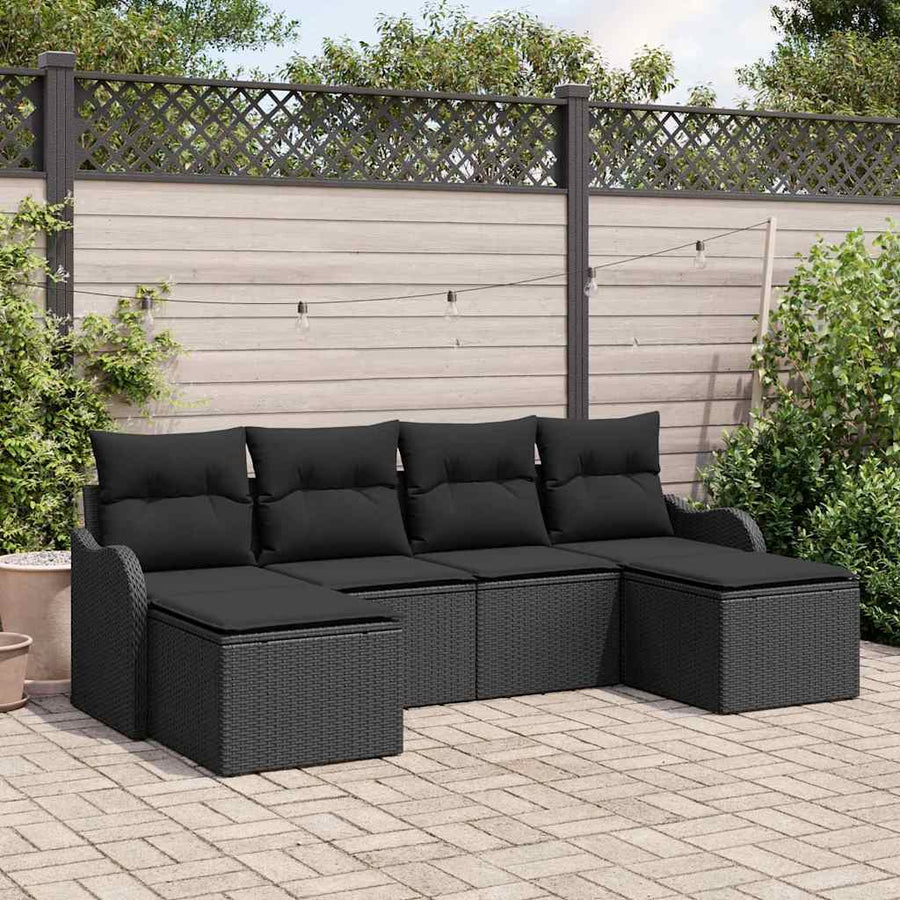 Tuin Sofa Set met kussen 6 pcs Zwart Poly riet