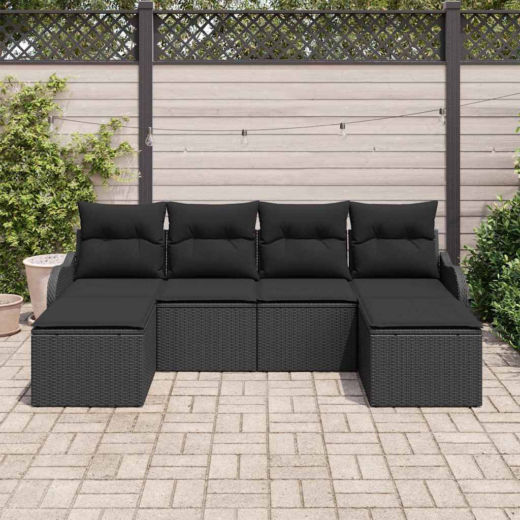 Tuin Sofa Set met kussen 6 pcs Zwart Poly riet