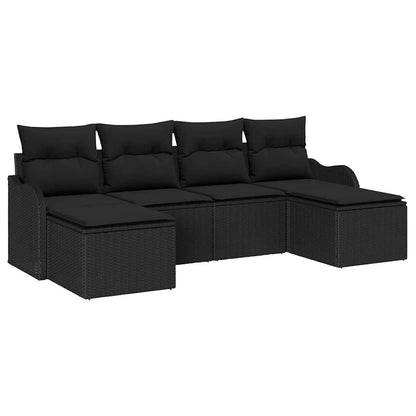 Tuin Sofa Set met kussen 6 pcs Zwart Poly riet