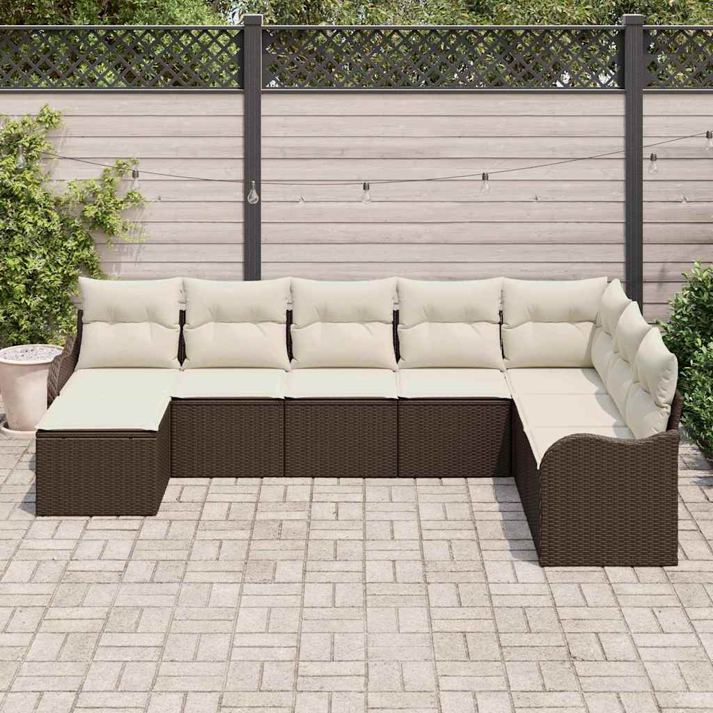 Tuin Sofa Set met kussen 8 pcs Bruin en wit Poly riet