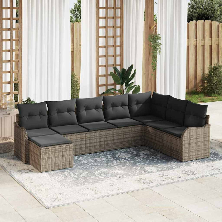 Tuin Sofa Set met kussen 8 pcs Grijs Poly riet