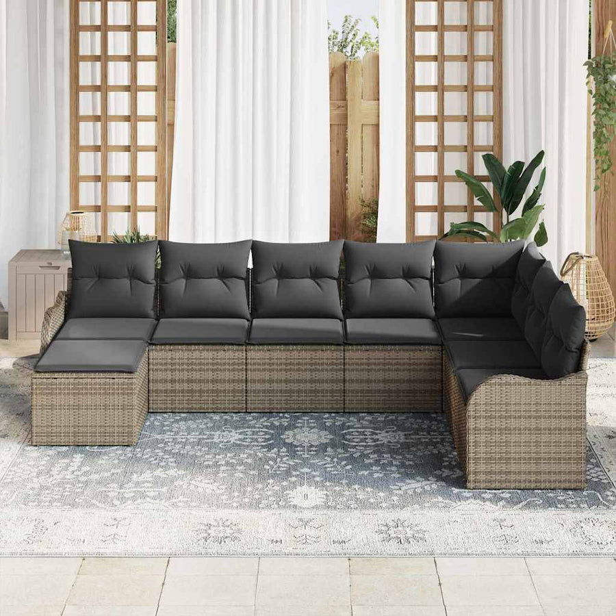 Tuin Sofa Set met kussen 8 pcs Grijs Poly riet
