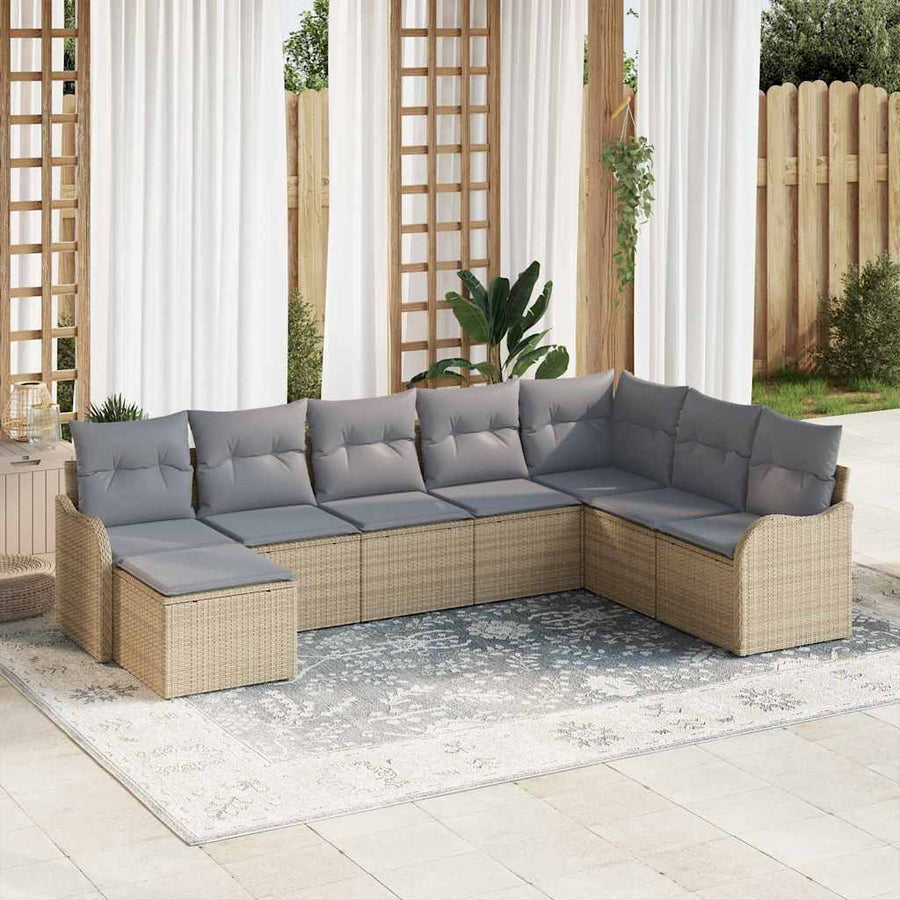 Tuin Sofa Set Met Kussen 8 Pcs Poly Riet beige en lichtgrijs zonder tafel