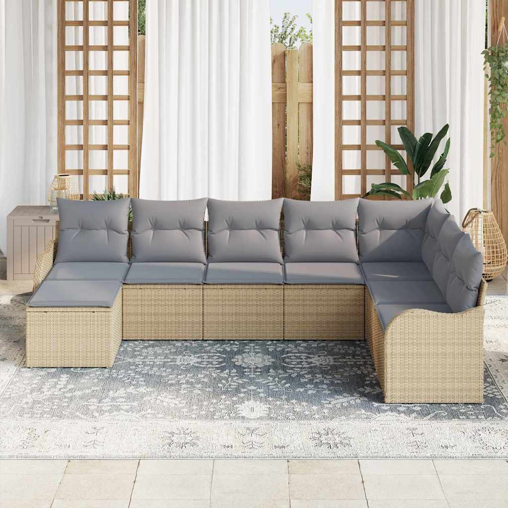Tuin Sofa Set Met Kussen 8 Pcs Poly Riet beige en lichtgrijs zonder tafel