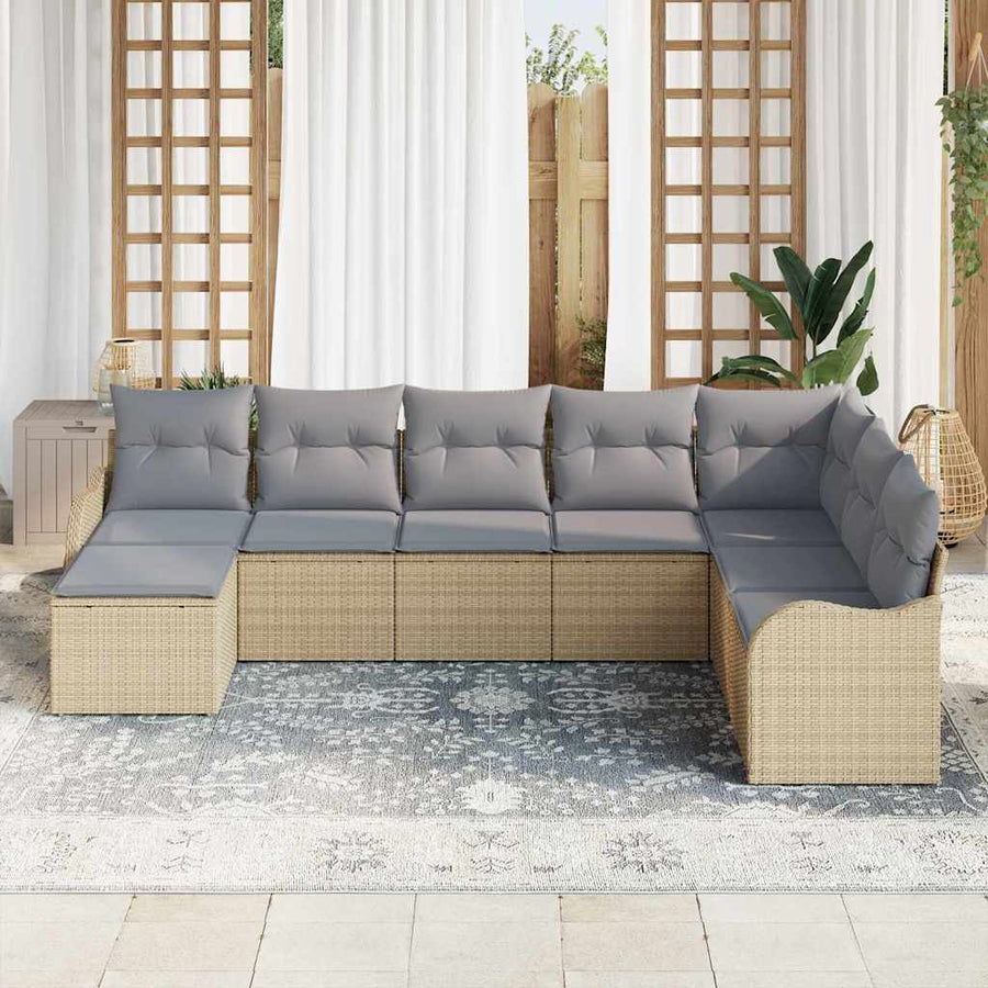 Tuin Sofa Set Met Kussen 8 Pcs Poly Riet beige en lichtgrijs zonder tafel
