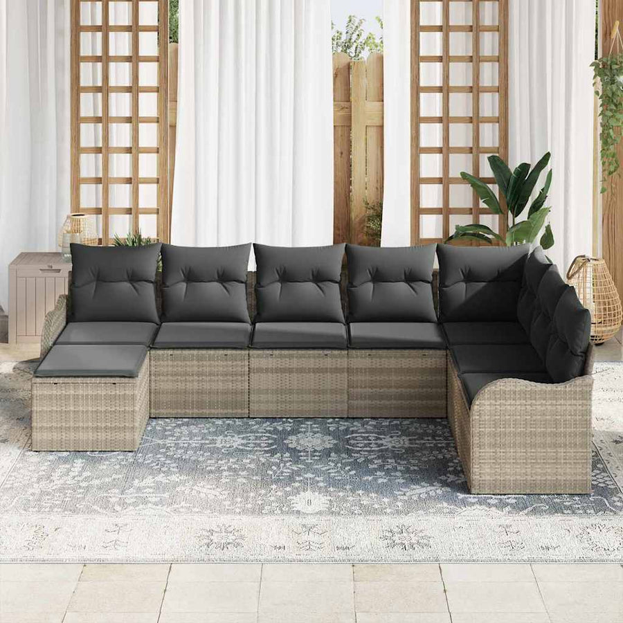 Tuin Sofa Set met kussen 8 pcs Lichtgrijs Poly riet
