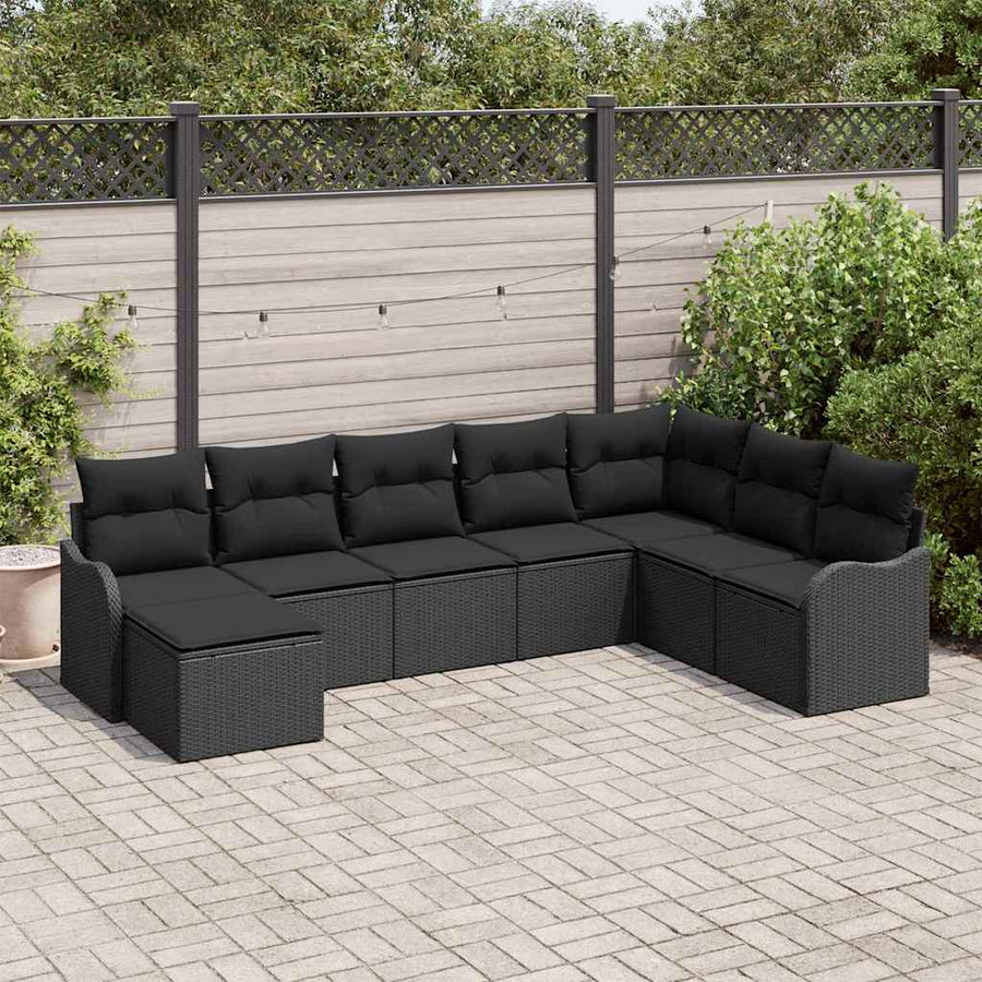 Tuin Sofa Set met kussen 8 pcs Zwart Poly riet