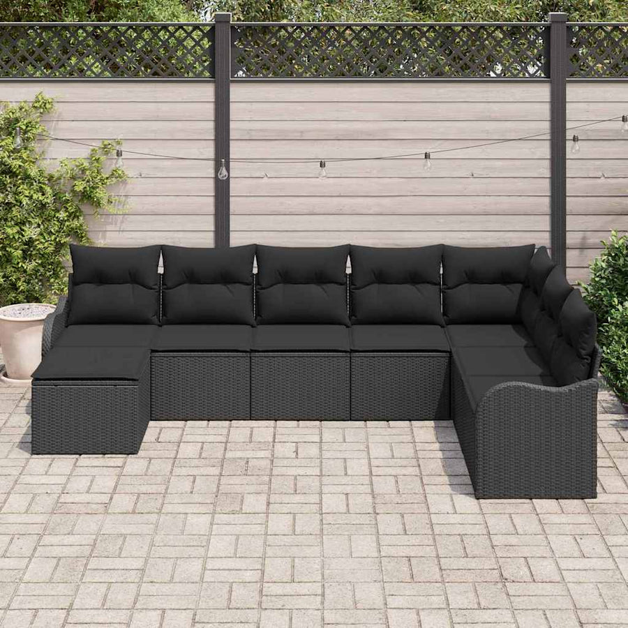 Tuin Sofa Set met kussen 8 pcs Zwart Poly riet