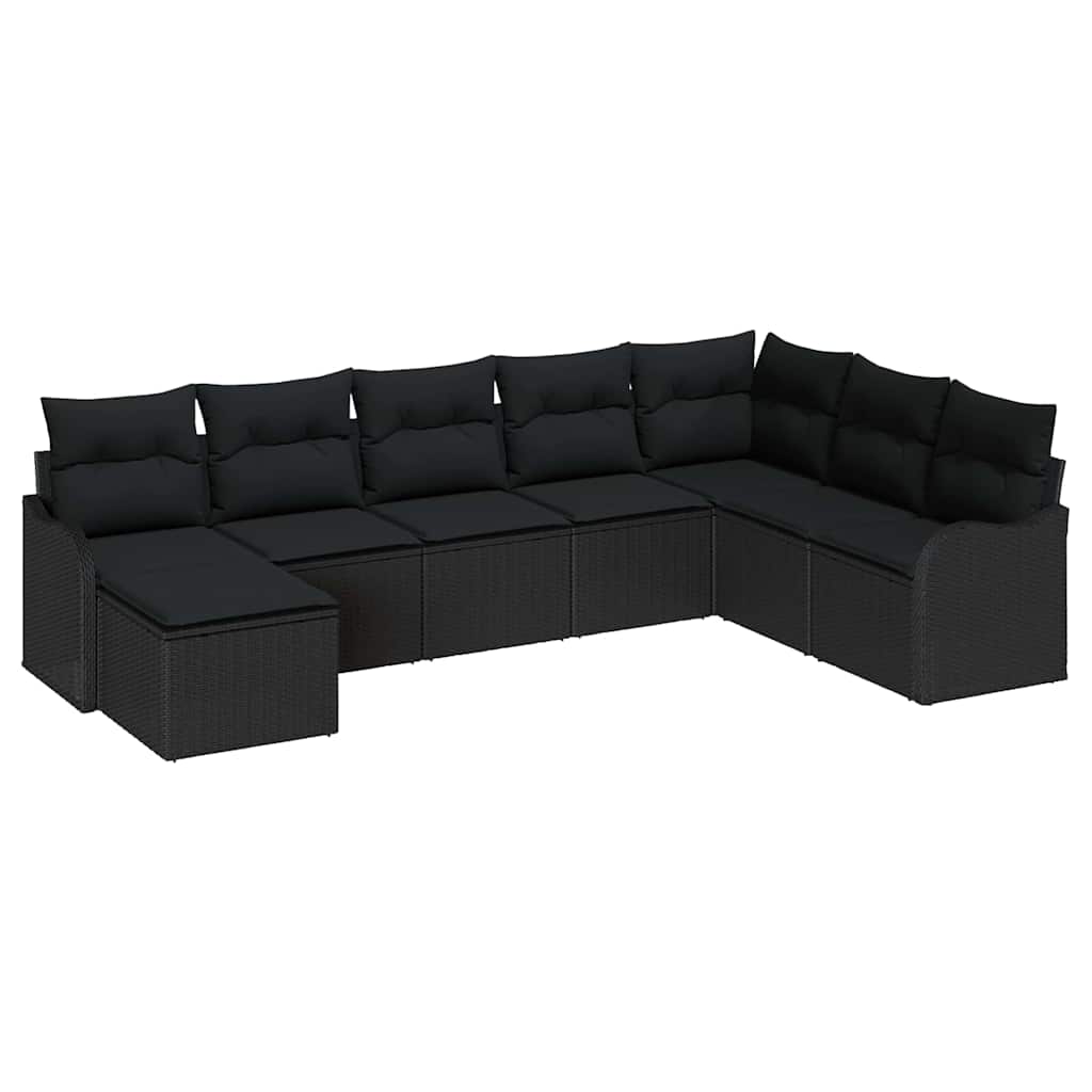 Tuin Sofa Set met kussen 8 pcs Zwart Poly riet