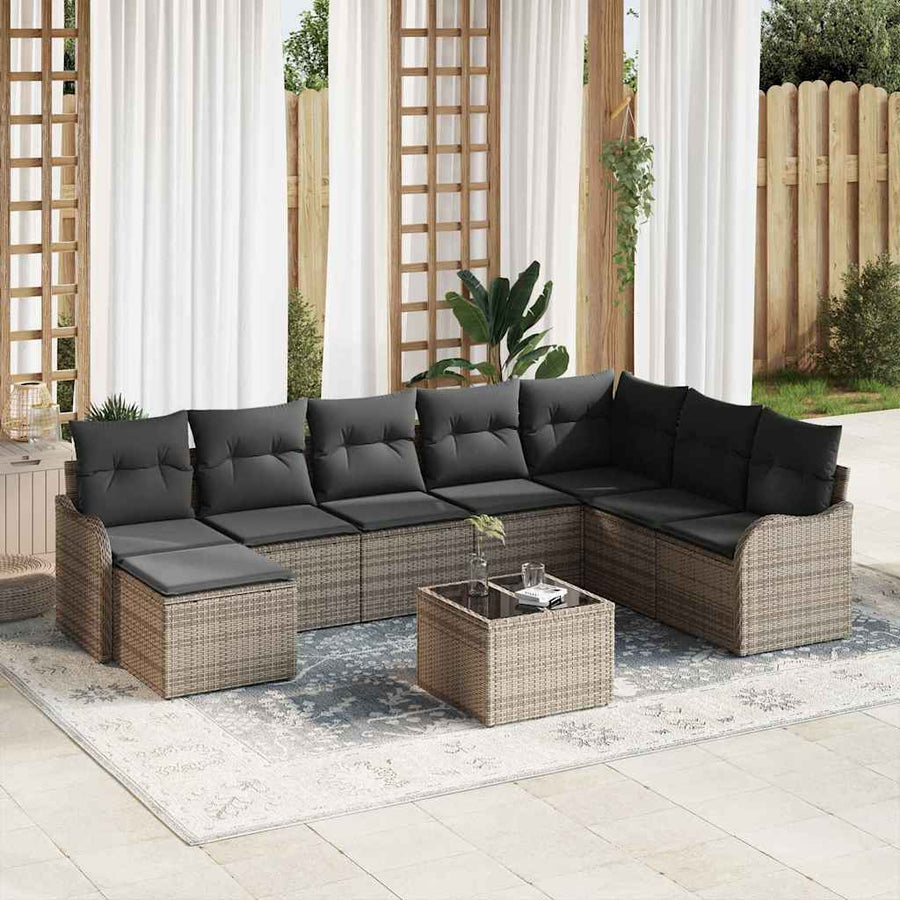 Tuin Sofa Set met opslag 9 pcs Grijs poly rattan