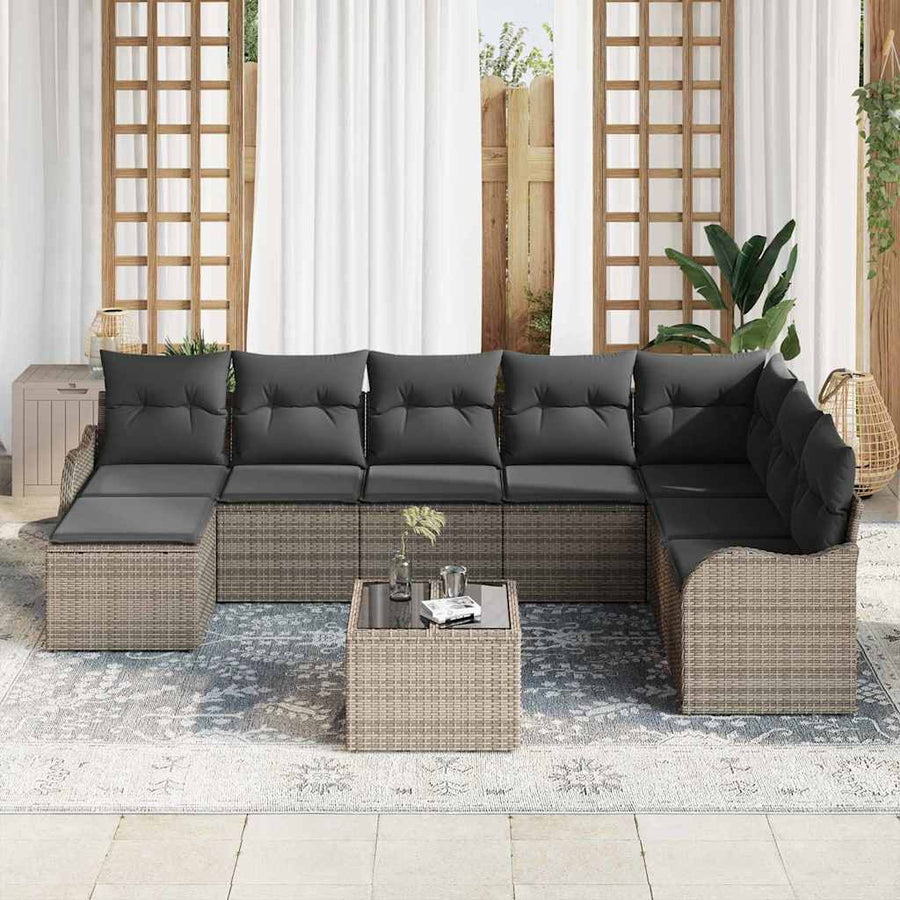 Tuin Sofa Set met opslag 9 pcs Grijs poly rattan