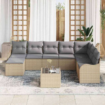Tuin Sofa Set Met Kussen 9 Pcs Poly Riet beige en lichtgrijs met tafel