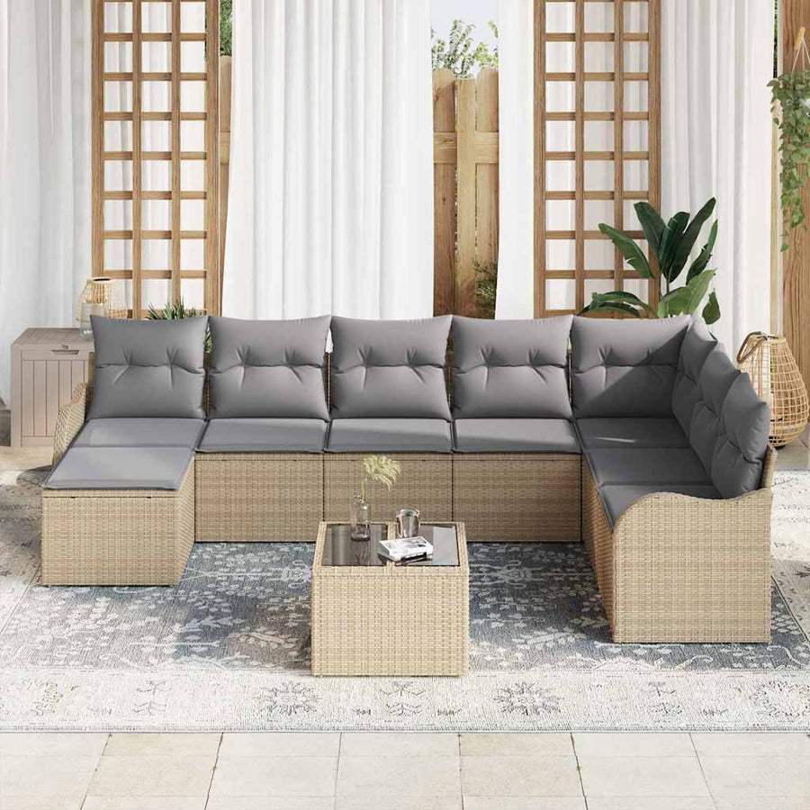 Tuin Sofa Set Met Kussen 9 Pcs Poly Riet beige en lichtgrijs met tafel