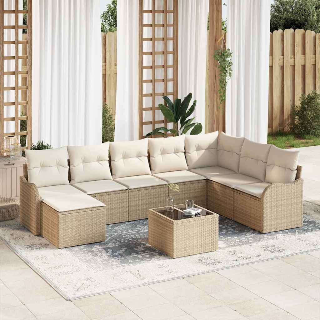 Tuin Sofa Set 9 st Beige en Wit poly rattan