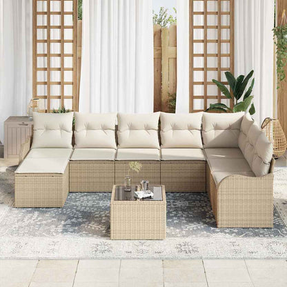 Tuin Sofa Set 9 st Beige en Wit poly rattan